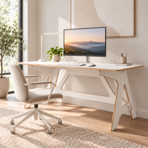XL Built-In Desk in Black and White – 60 inch modern computer workstation desk